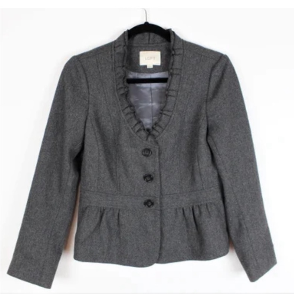 LOFT Charcoal Ruffled Suit Jacket - Picture 9 of 9